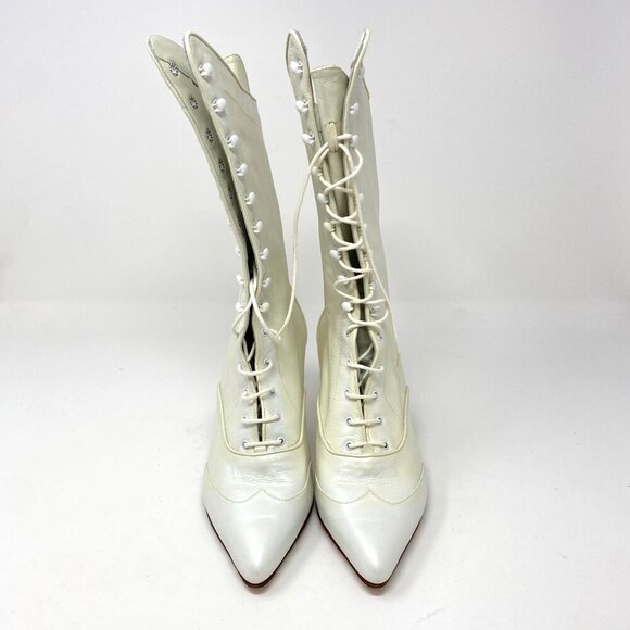 Vintage Peter Fox Leather Victorian Lace Up Boots, Pearle Size 7.5 New Steampunk - Picture 1 of 16